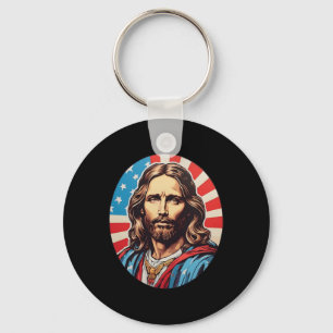 Republican Jesus – Bold Pop Art With American Flag Key Ring