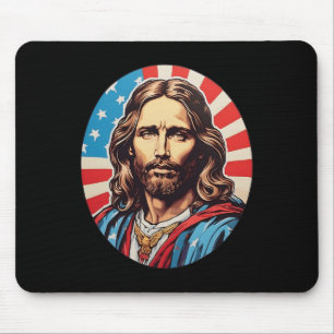 Republican Jesus – Bold Pop Art With American Flag Mouse Mat