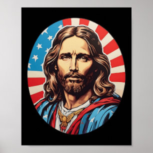 Republican Jesus – Bold Pop Art With American Flag Poster