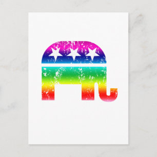 Republican Original Elephant Distressed Rainbow Postcard