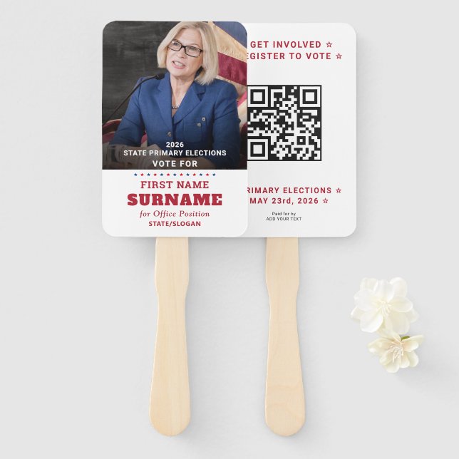 Republican Party Campaign Personalized QR & Photo Hand Fan (Front and Back)