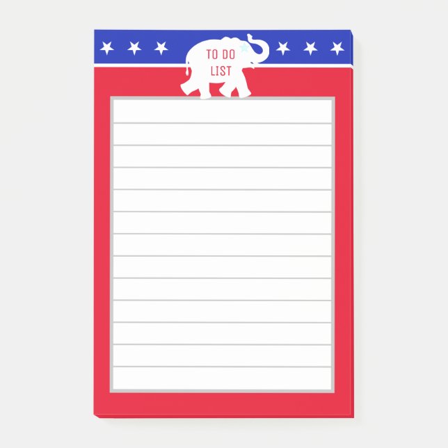 Republican Party Elephant Lined  To Do  List Post-it Notes (Front)