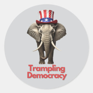Republican Party Elephant Trampling Democracy Classic Round Sticker