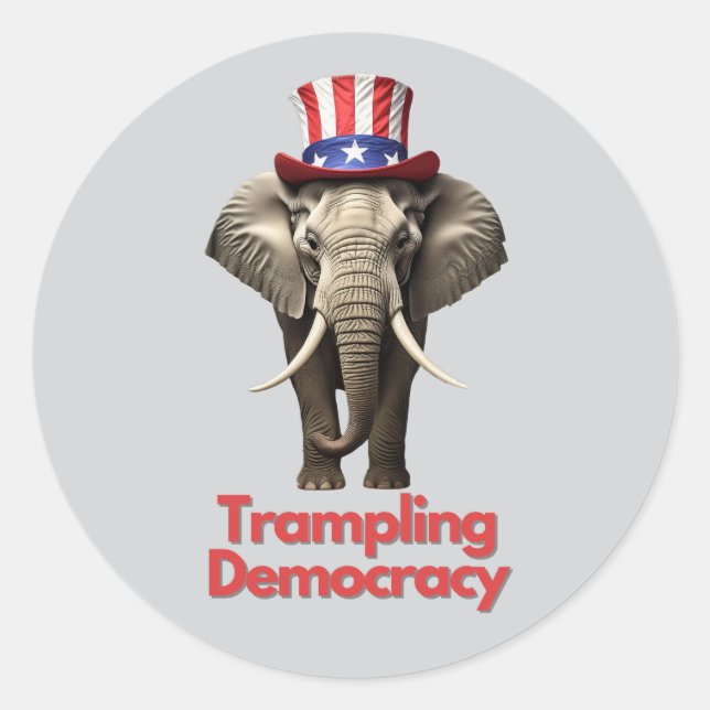 Republican Party Elephant Trampling Democracy Classic Round Sticker (Front)