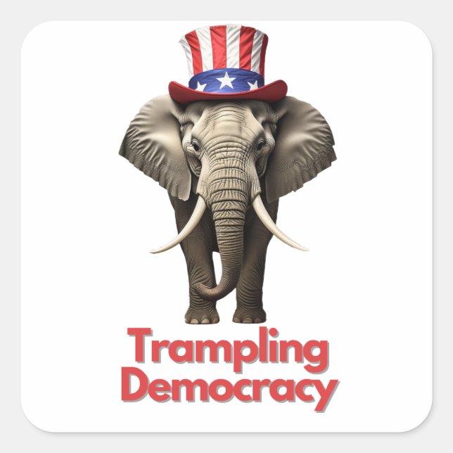 Republican Party Elephant Trampling Democracy Square Sticker (Front)