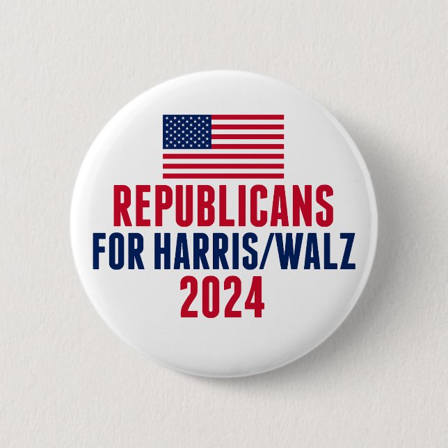 Republicans for Harris Walz American Flag 6 Cm Round Badge (Front)