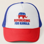 Republicans for Kamala Harris Elephant Trucker Hat<br><div class="desc">Republicans for Kamala Harris hat with the red and blue Republican elephant. Conservatives voting for Kamala for president in the 2024 election.</div>