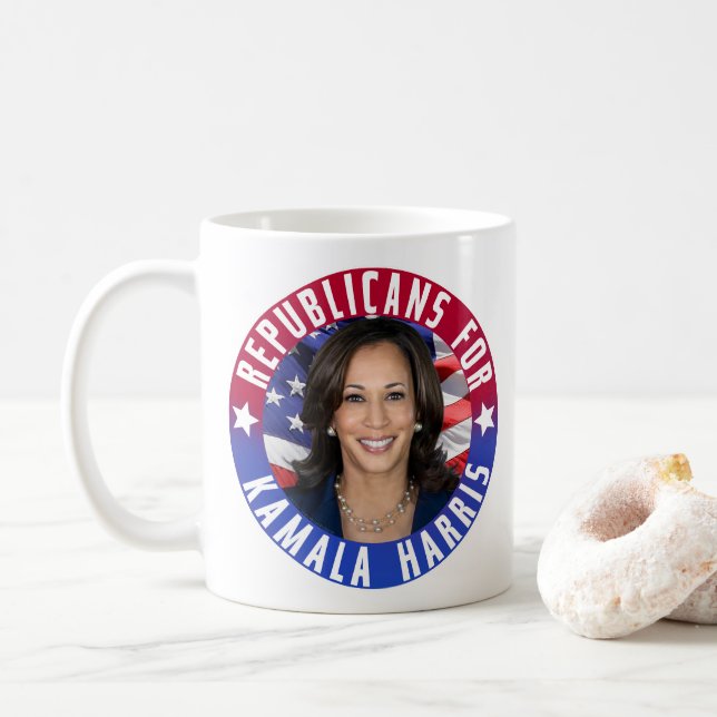 Republicans for Kamala Harris President Photo 2024 Coffee Mug (With Donut)