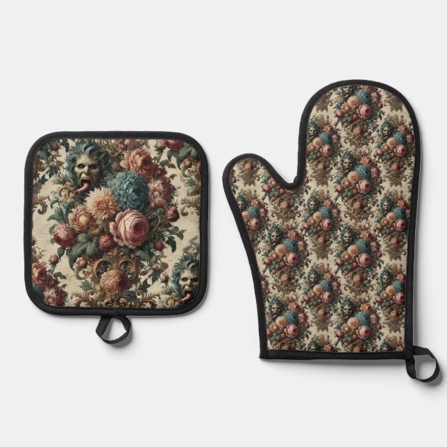 Requiem Rhapsody – Gothic Victorian Oven Mitt & Pot Holder Set (Front)