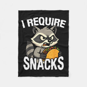 Require snacks cute animal meme tee funny raccoon fleece blanket