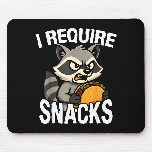 Require snacks cute animal meme tee funny raccoon mouse mat (Front)