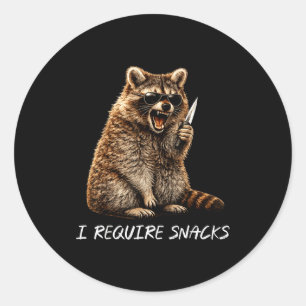 Require snacks racoon funny animal meme men women classic round sticker