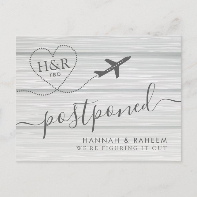 Rescheduled Beach Wedding Wood Plank Postcard (Front)