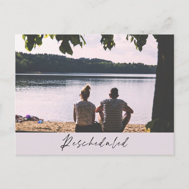 Rescheduled Lake View Wedding Change of Date Postcard (Front)