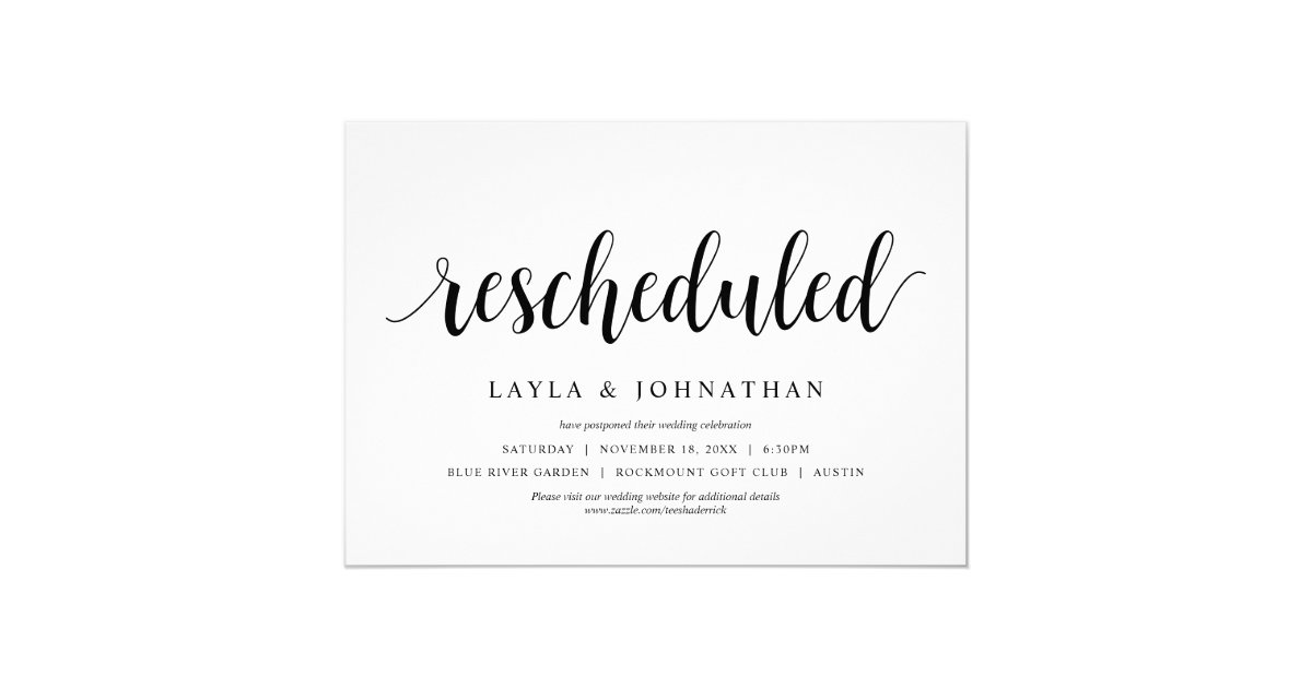 Rescheduled, Wedding Change the date Invitation Zazzle.co.uk