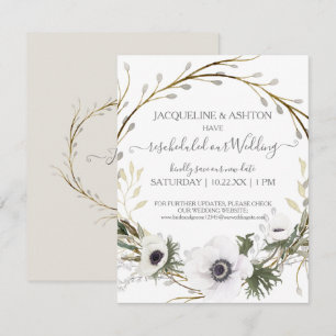 Rescheduled Wedding Grey n White Floral Eucalyptus Invitation