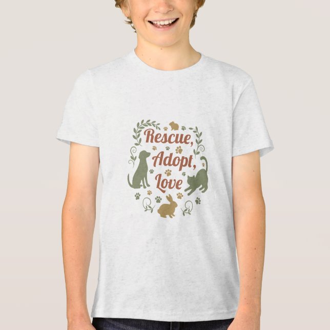 Rescue, Adopt, Love Tri-Blend Shirt (Front)