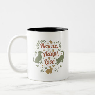 Rescue, Adopt, Love Two-Tone Coffee Mug