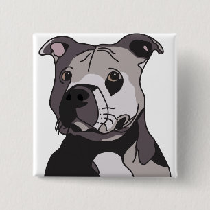 Rescue American Bulldog Pit Bull Terrier Portrait 15 Cm Square Badge