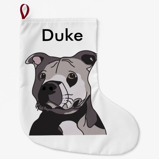 Rescue American Bulldog Pit Bull Terrier Portrait Large Christmas Stocking (Front)