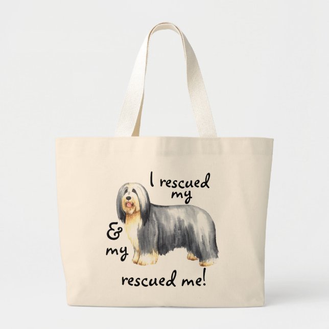 Rescue Bearded Collie Large Tote Bag (Front)