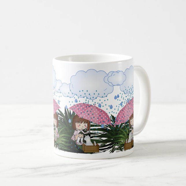 Rescue Cat and Girl in the Rain - Animal Love Coffee Mug (Front Right)