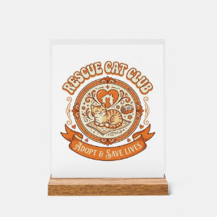 Rescue Cat Club Cat Rescue Adoption Vintage Vector Acrylic Sign