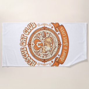 Rescue Cat Club Cat Rescue Adoption Vintage Vector Beach Towel