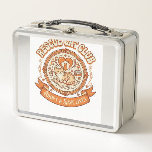 Rescue Cat Club Cat Rescue Adoption Vintage Vector Metal Lunch Box