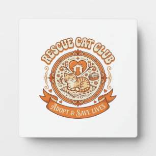 Rescue Cat Club Cat Rescue Adoption Vintage Vector Plaque