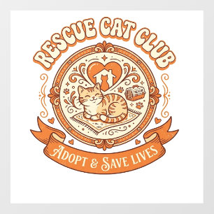 Rescue Cat Club Cat Rescue Adoption Vintage Vector Window Cling