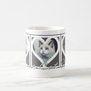 RESCUE CAT MOM Three Photo Heart Frame Grey Coffee Mug