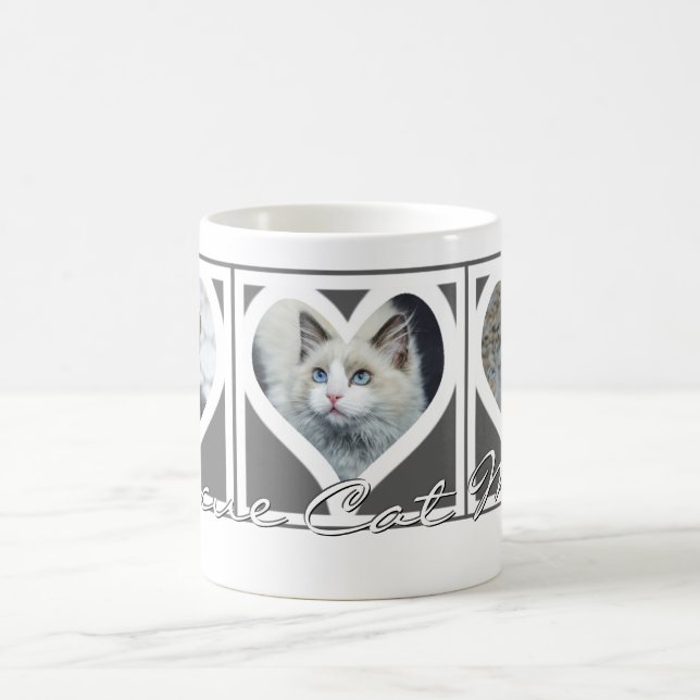 RESCUE CAT MOM Three Photo Heart Frame Grey Coffee Mug (Center)