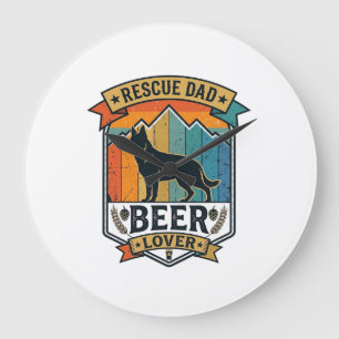 Rescue Dad Beer Lover Dog Vintage Sunset_1 Large Clock