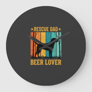 Rescue Dad Beer Lover Vintage Dog Large Clock