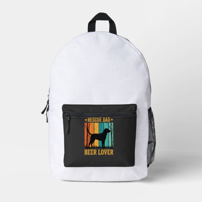 Rescue Dad Beer Lover Vintage Dog Printed Backpack (Front)