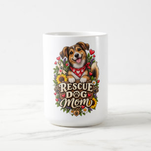 Rescue Dog Mum Cute Paw Print Floral Dog Coffee Mug