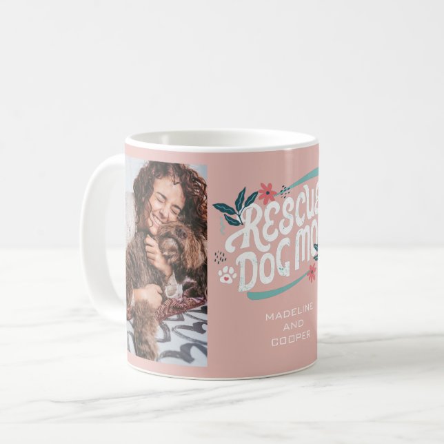 Rescue Dog Mum Paw Print Photo Collage Coffee Mug (Front Left)