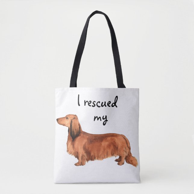 Rescue Longhaired Dachshund Tote Bag (Front)