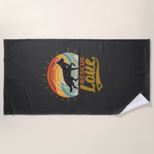 Rescue Love Dog Retro Sunset Trees Beach Towel