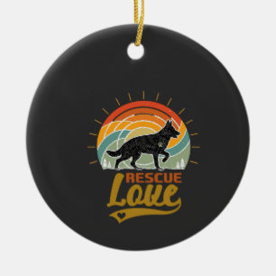 Rescue Love Dog Retro Sunset Trees Ceramic Tree Decoration