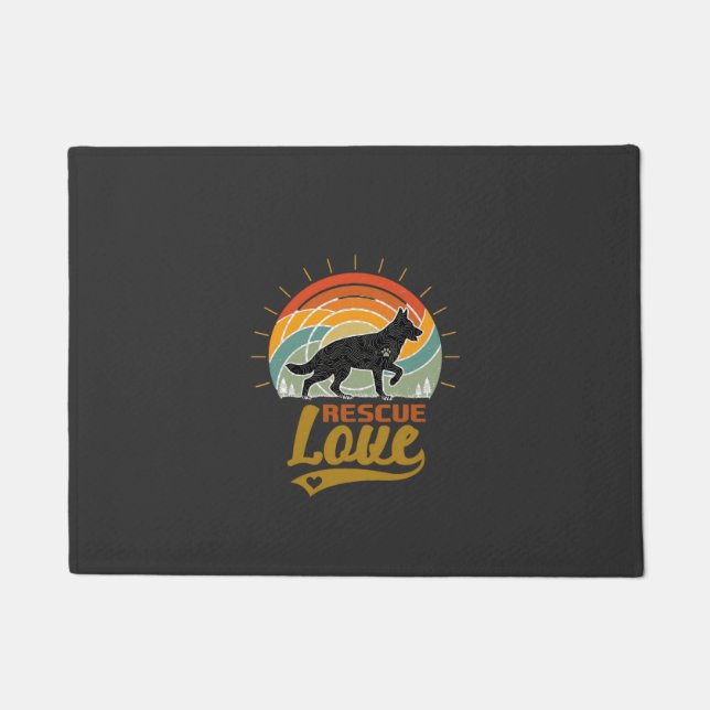 Rescue Love Dog Retro Sunset Trees Doormat (Front)