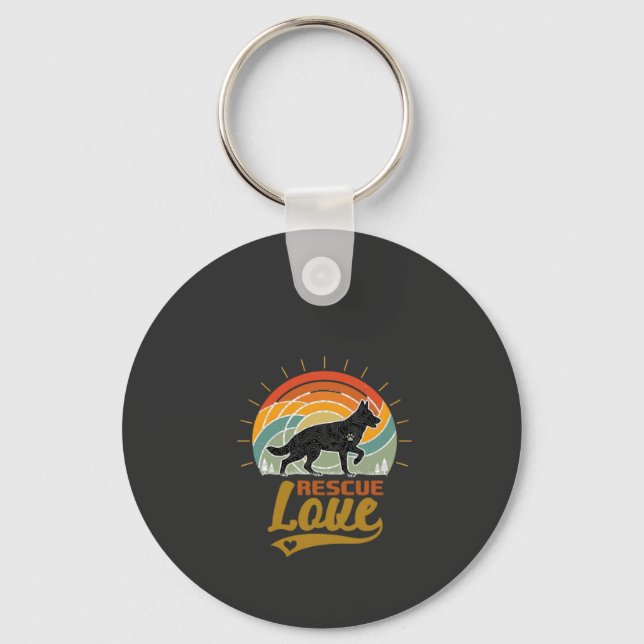 Rescue Love Dog Retro Sunset Trees Key Ring (Front)