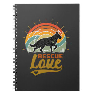 Rescue Love Dog Retro Sunset Trees Notebook