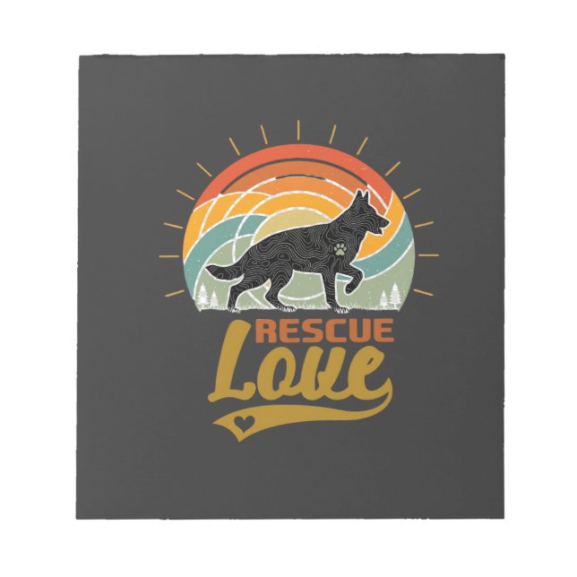 Rescue Love Dog Retro Sunset Trees Notepad (Front)