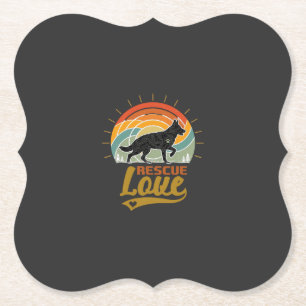 Rescue Love Dog Retro Sunset Trees Paper Coaster
