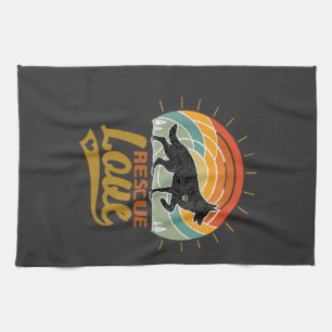 Rescue Love Dog Retro Sunset Trees Tea Towel
