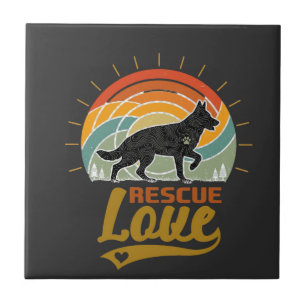 Rescue Love Dog Retro Sunset Trees Tile