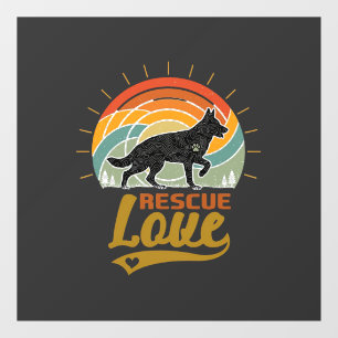Rescue Love Dog Retro Sunset Trees Window Cling
