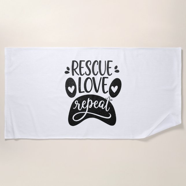 Rescue Love Repeat Dog Paw Tee Beach Towel (Front)